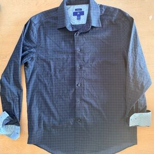 Egara Men’s Large Button Down Blue Plaid Non Iron Long Sleeve Casual
